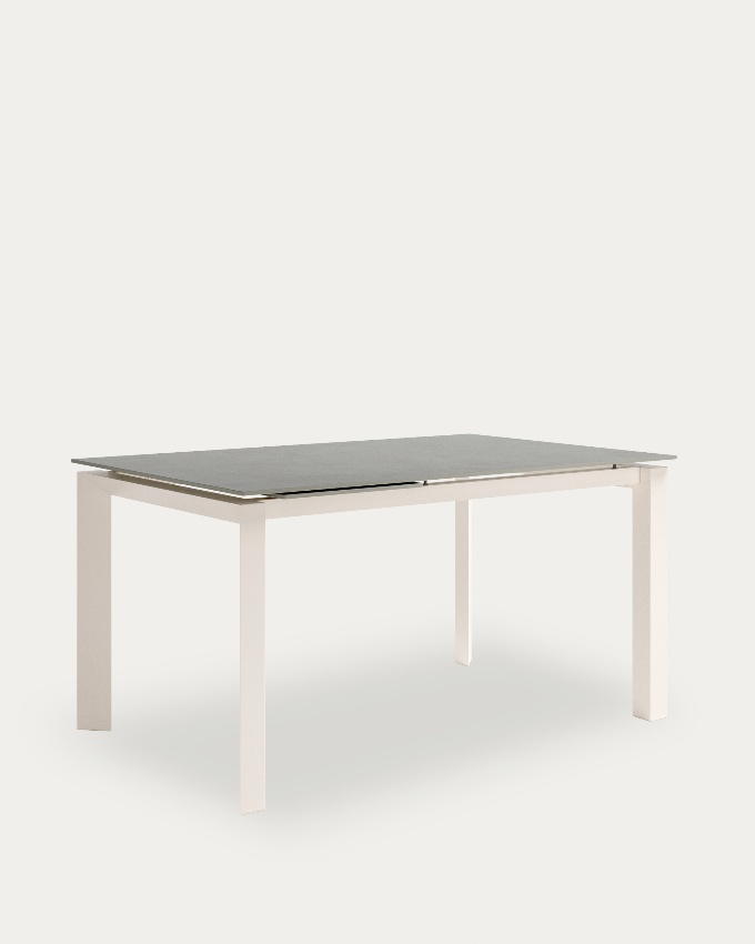 Table Júcar extensible avec finition porcelaine porland et structure métallique ivoire 180-230 x 90 cm