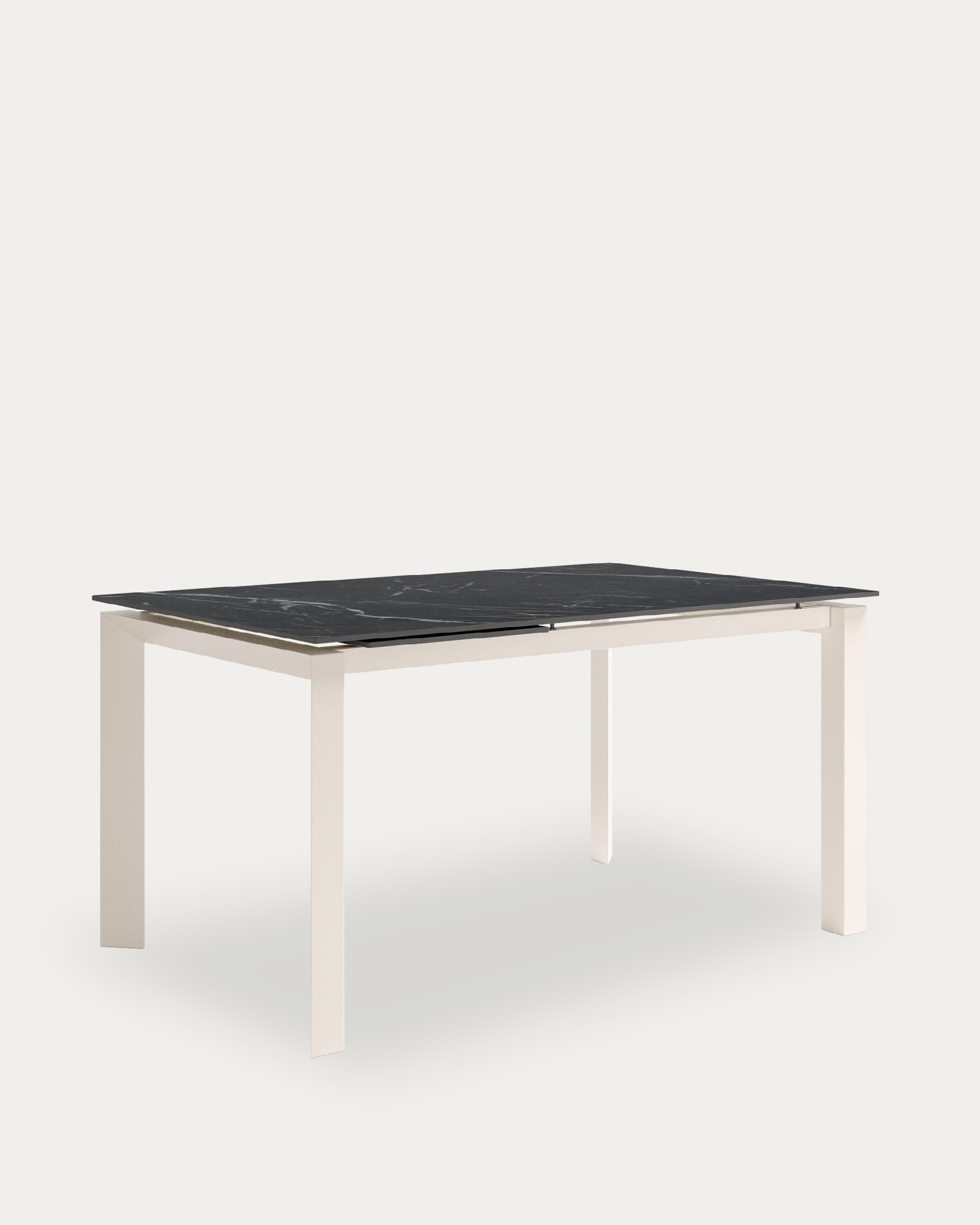 Júcar extendable table with Marquina porcelain finish and ivory metal structure 180-230 x 90 cm