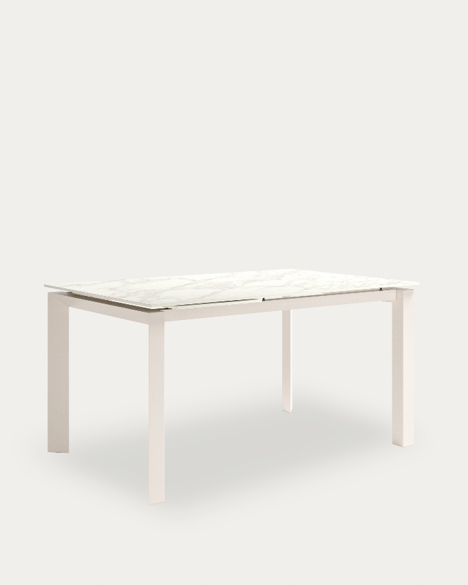 Table Júcar extensible avec finition porcelaine carrara et structure métallique ivoire 180-230 x 90 cm