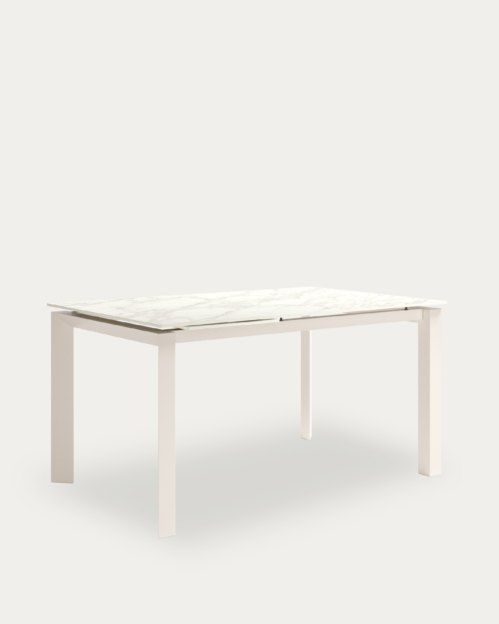 Mesa Júcar extensible con acabado porcelánico carrara y estructura metálica marfil 180-230 x 90 cm