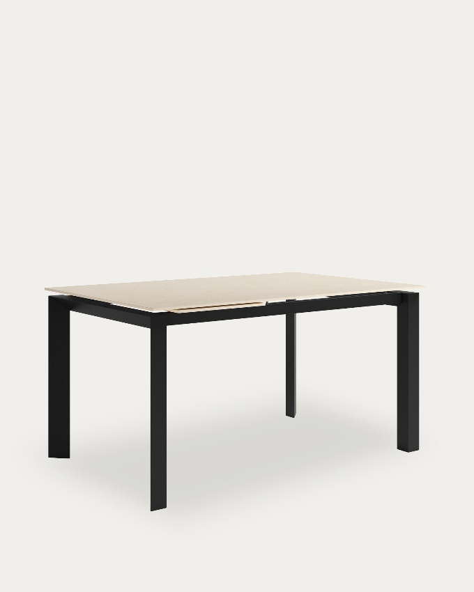 Table Júcar extensible avec finition porcelaine sable et structure métallique noire 180-230 x 90 cm