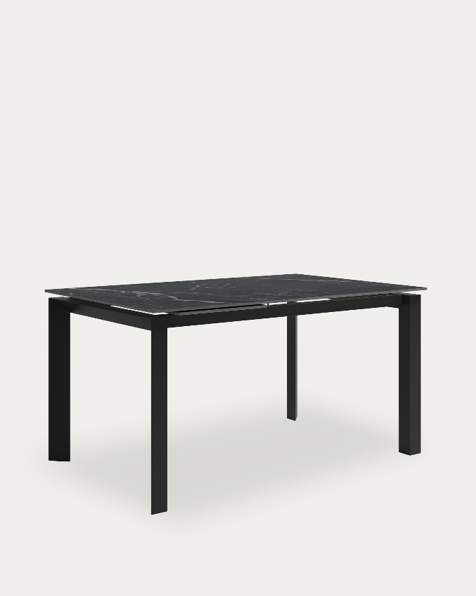 Table Júcar extensible avec finition porcelaine Marquina et structure métallique noire 180-230 x 90 cm