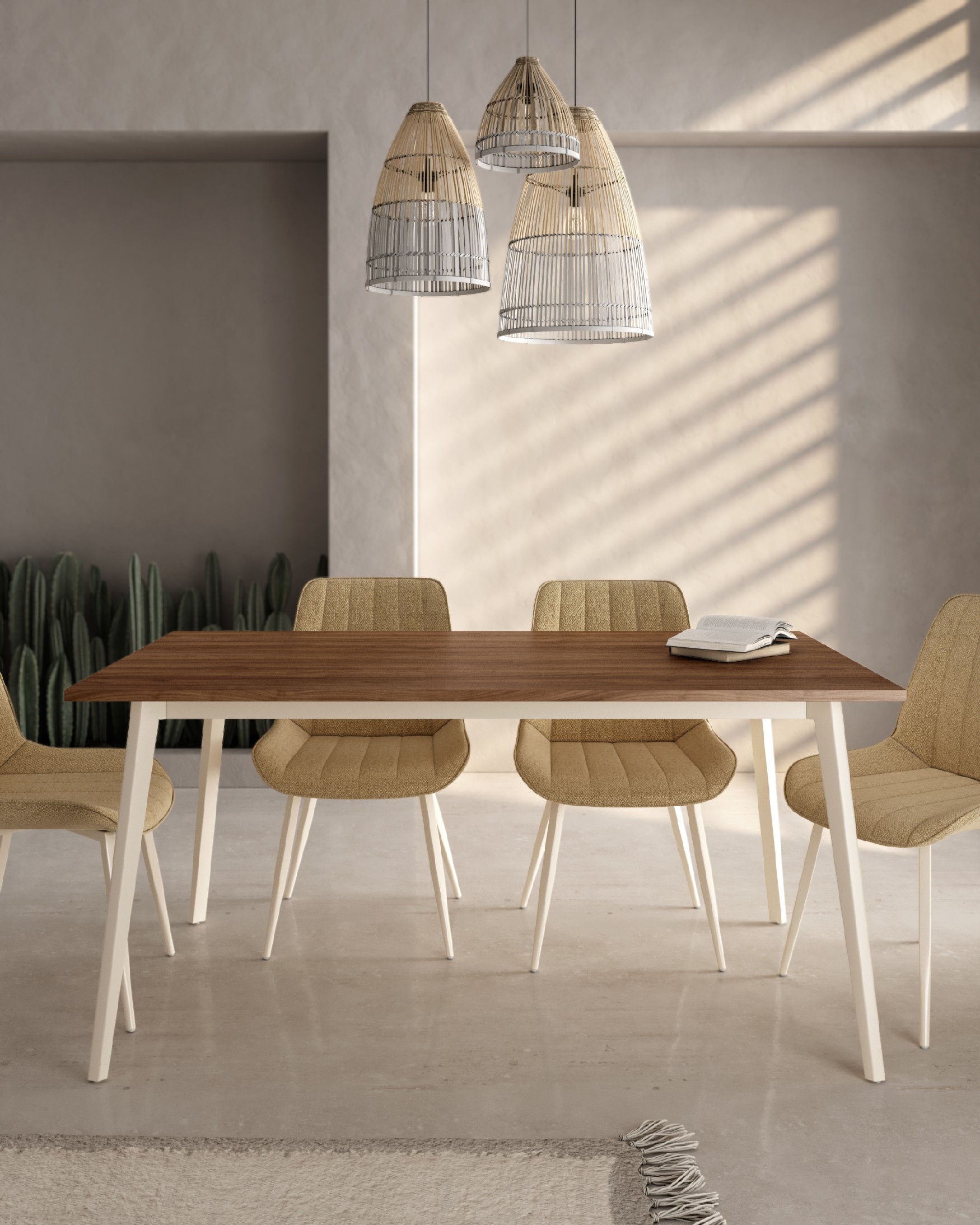 Kamba table with Java melamine top and ivory metal leg 120 x 80 cm