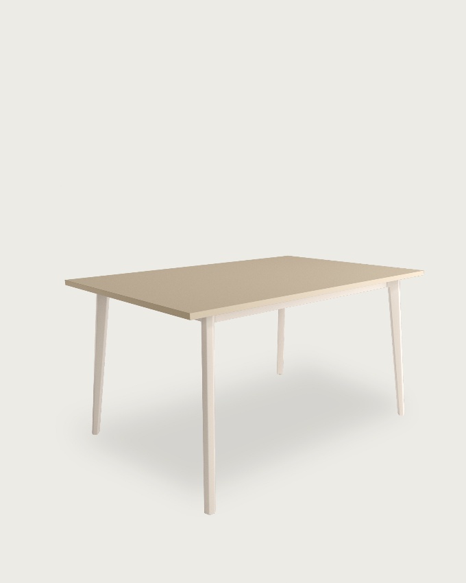 Kamba table with pearl melamine top and ivory metal legs 140 x 90 cm