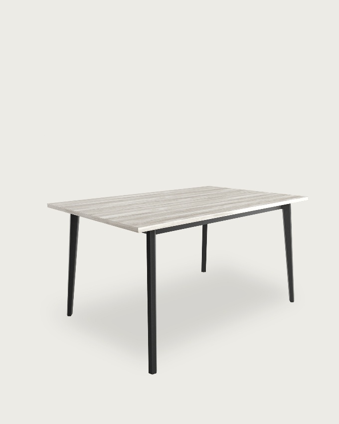 Kamba table with artic melamine top and black metal leg 140 x 90 cm