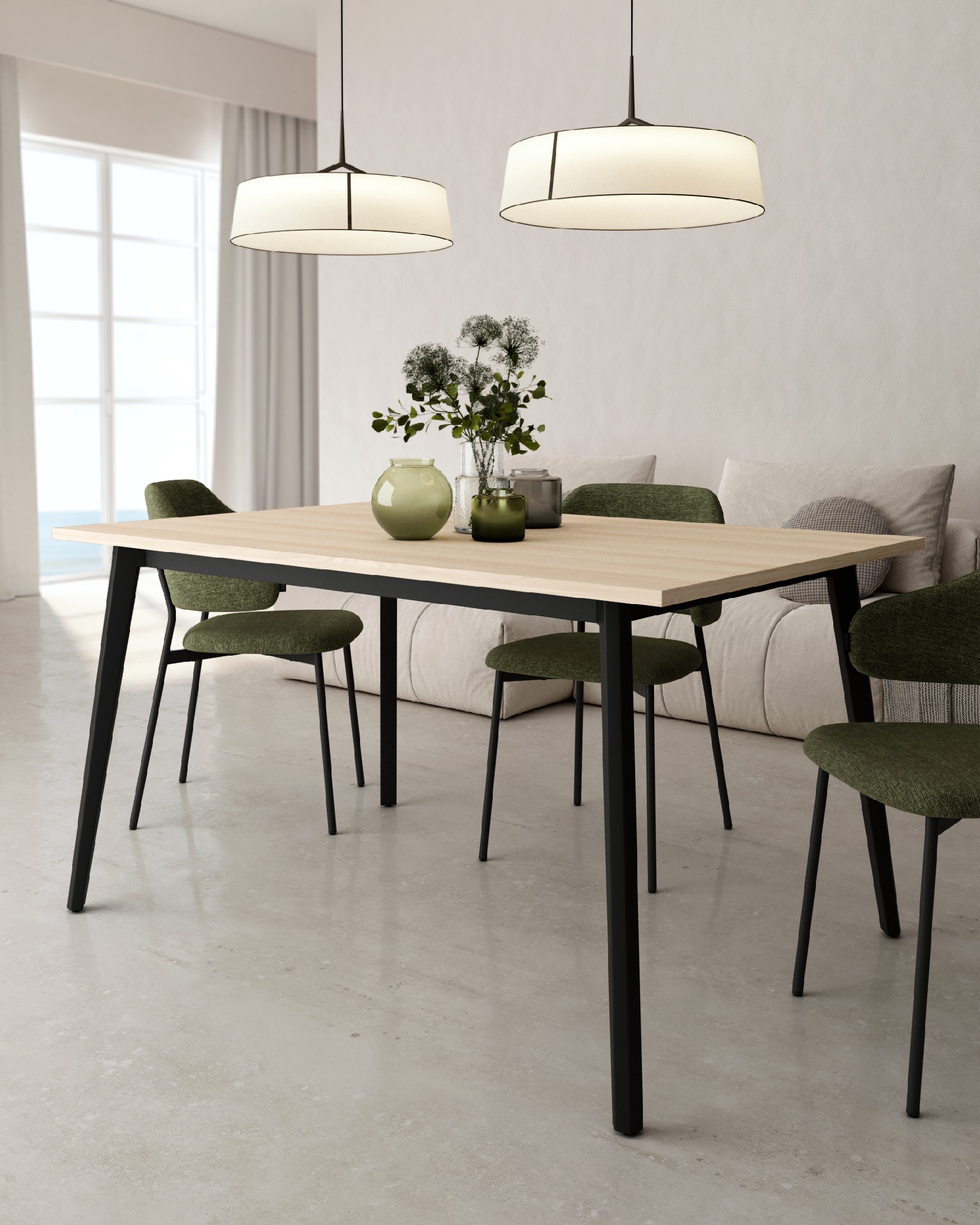 Table Kamba avec plateau en mélamine chêne et pied métallique noir 120 x 80 cm