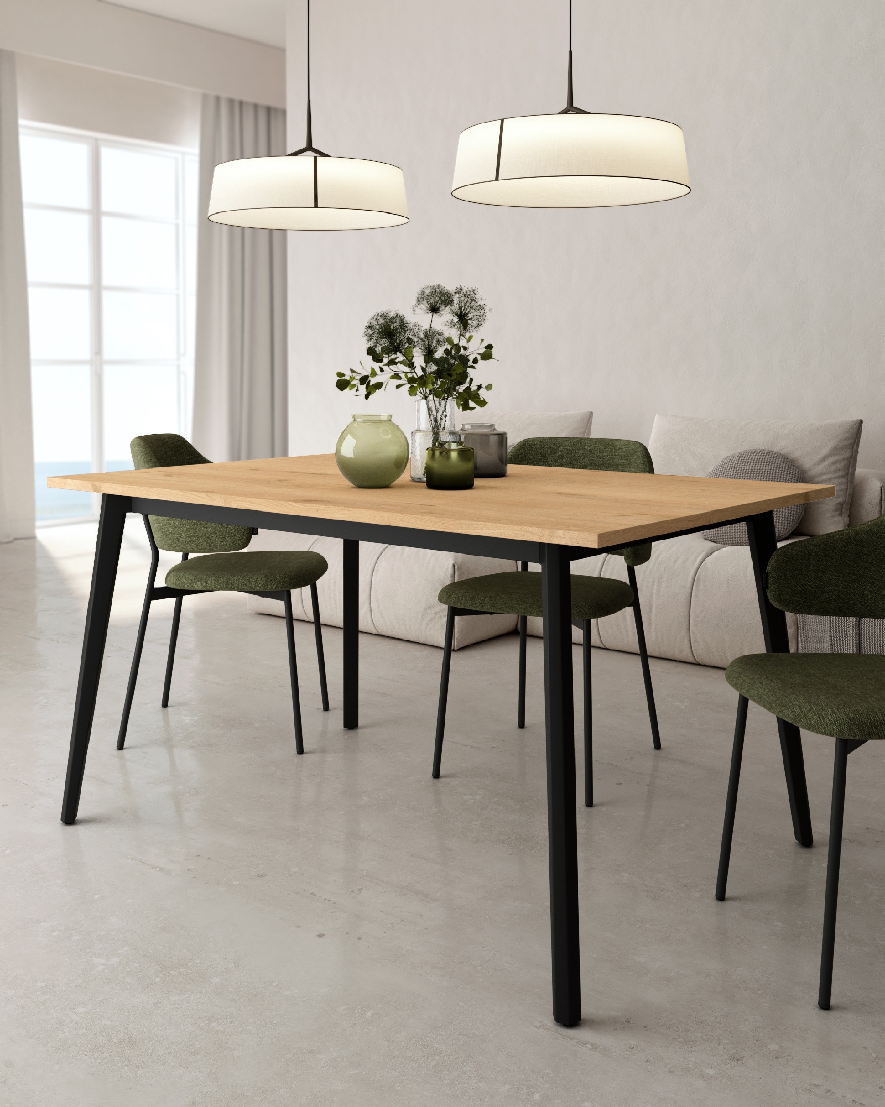 Kamba table with oak melamine top and black metal leg 160 x 90 cm