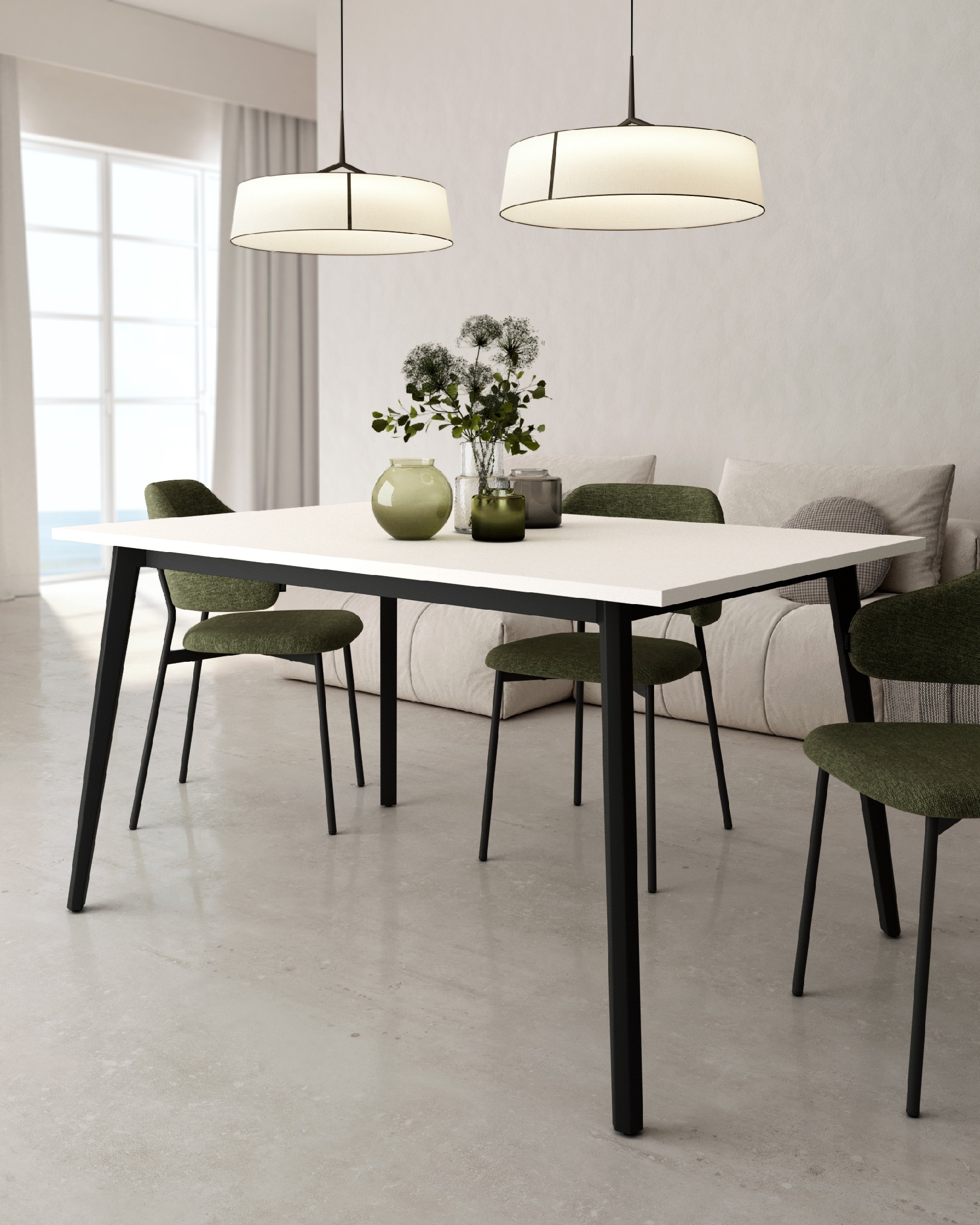 Kamba table with white melamine soul top and black metal leg 180 x 90 cm