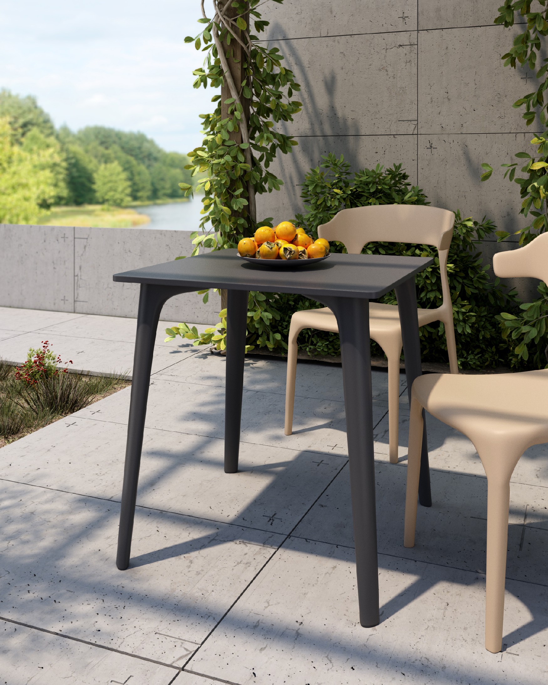 Graphite polypropylene outdoor table 70 x 70 cm