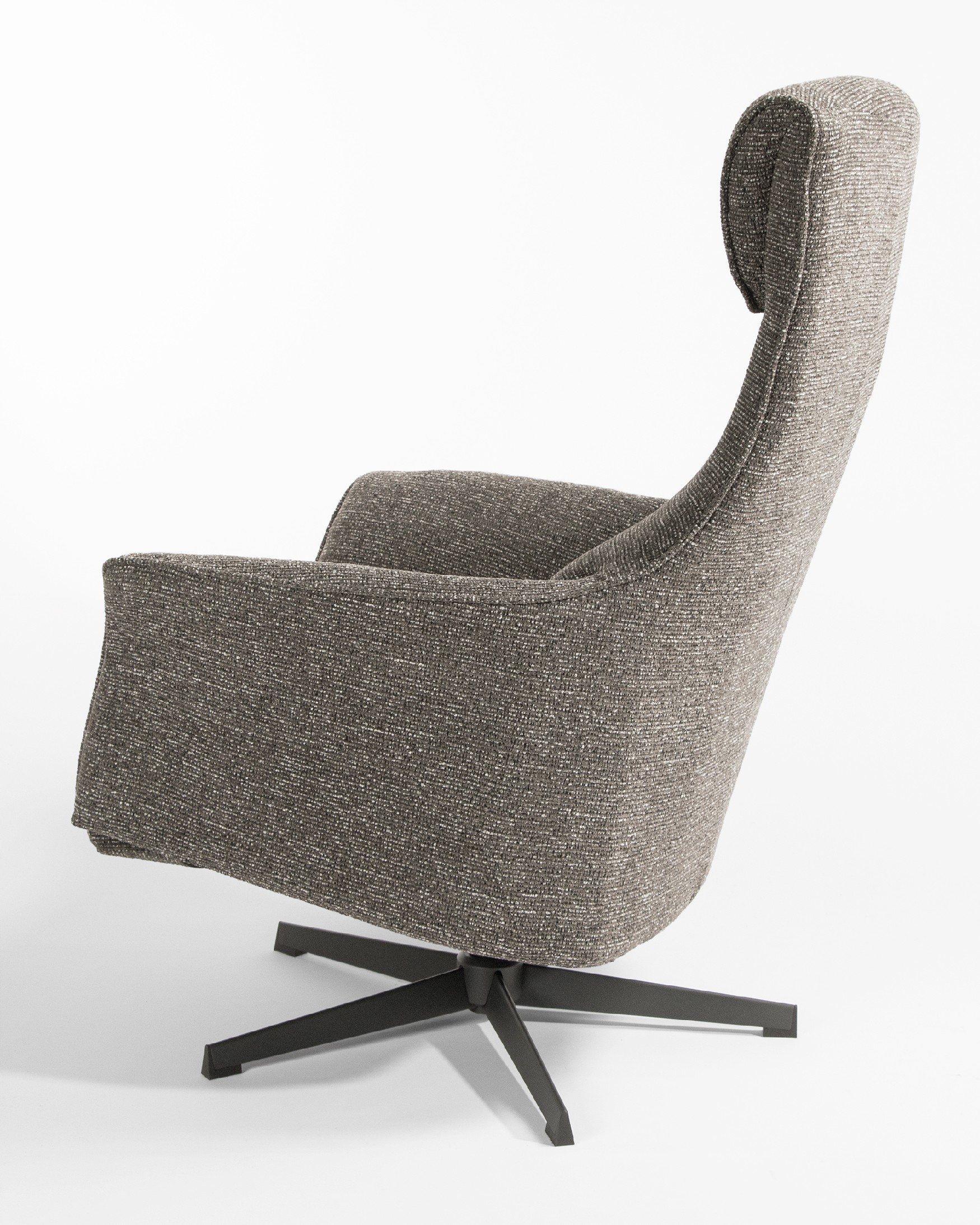 Kiara manual swivel recliner with anthracite upholstery and black metal leg. With ottoman.