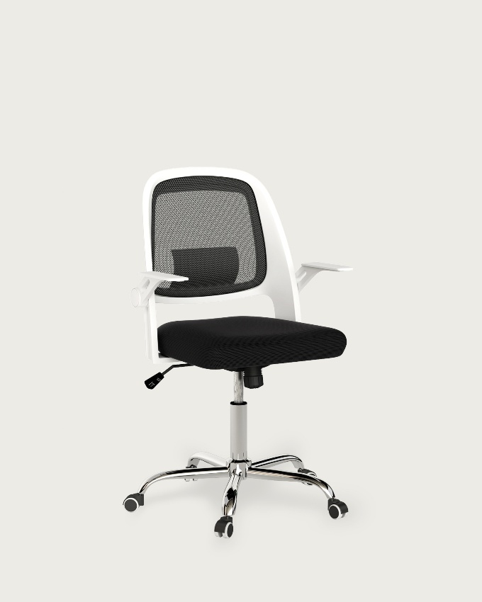 Chaise de bureau Kiev structure en polypropylène couleur blanche et pied chromé, accoudoirs rabattables