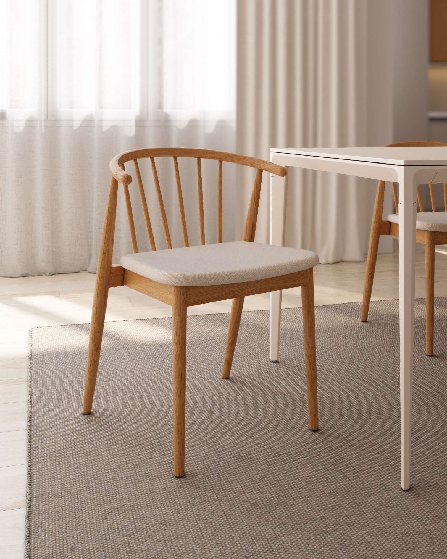 Kili chair with mother-of-pearl upholstery and natural oak frame