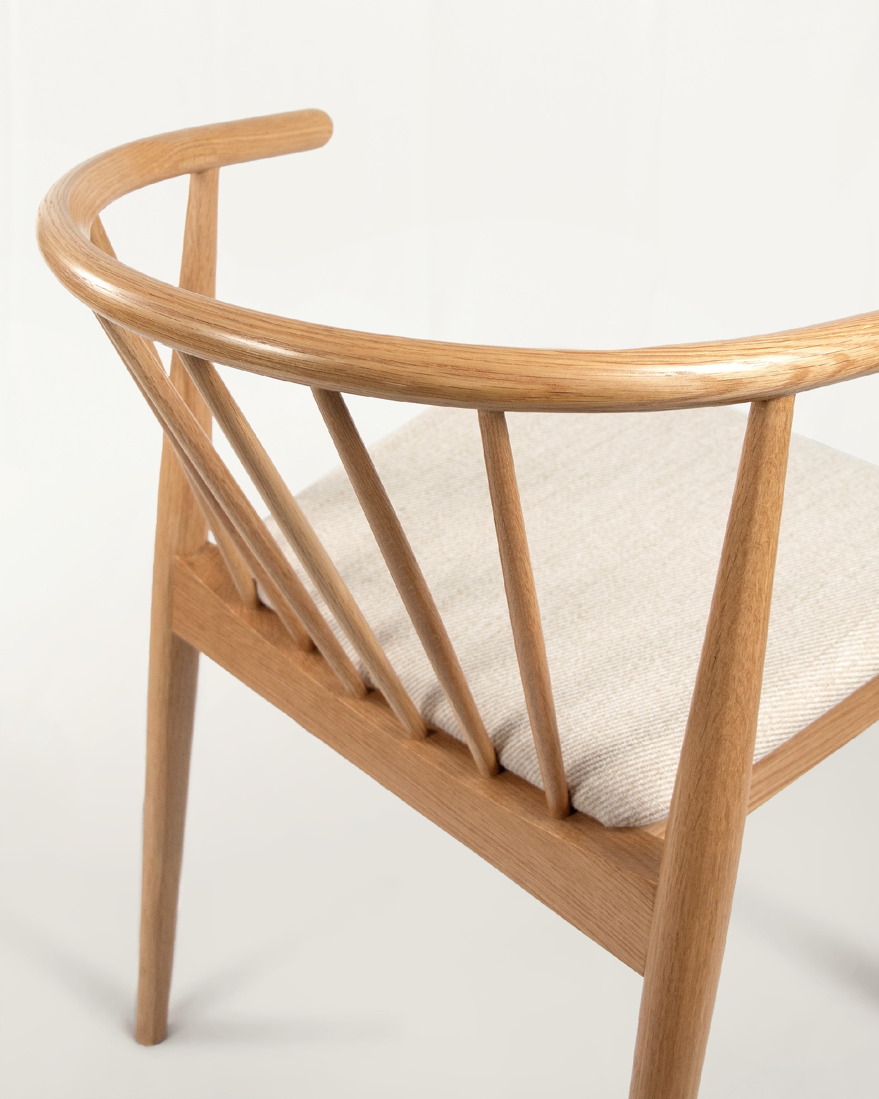 Kili chair with mother-of-pearl upholstery and natural oak frame
