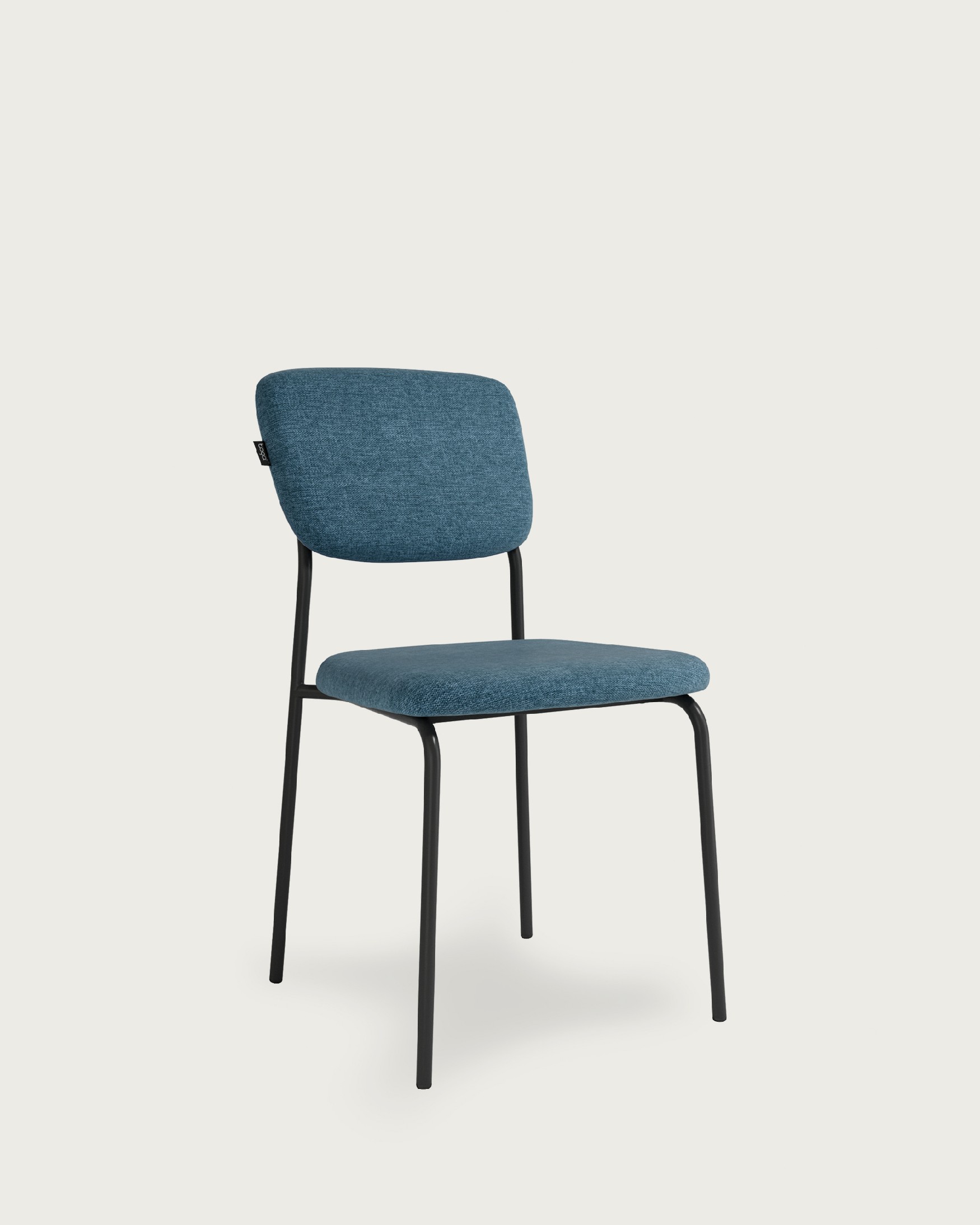 Kobe chair with blue upholstery and black metal legs