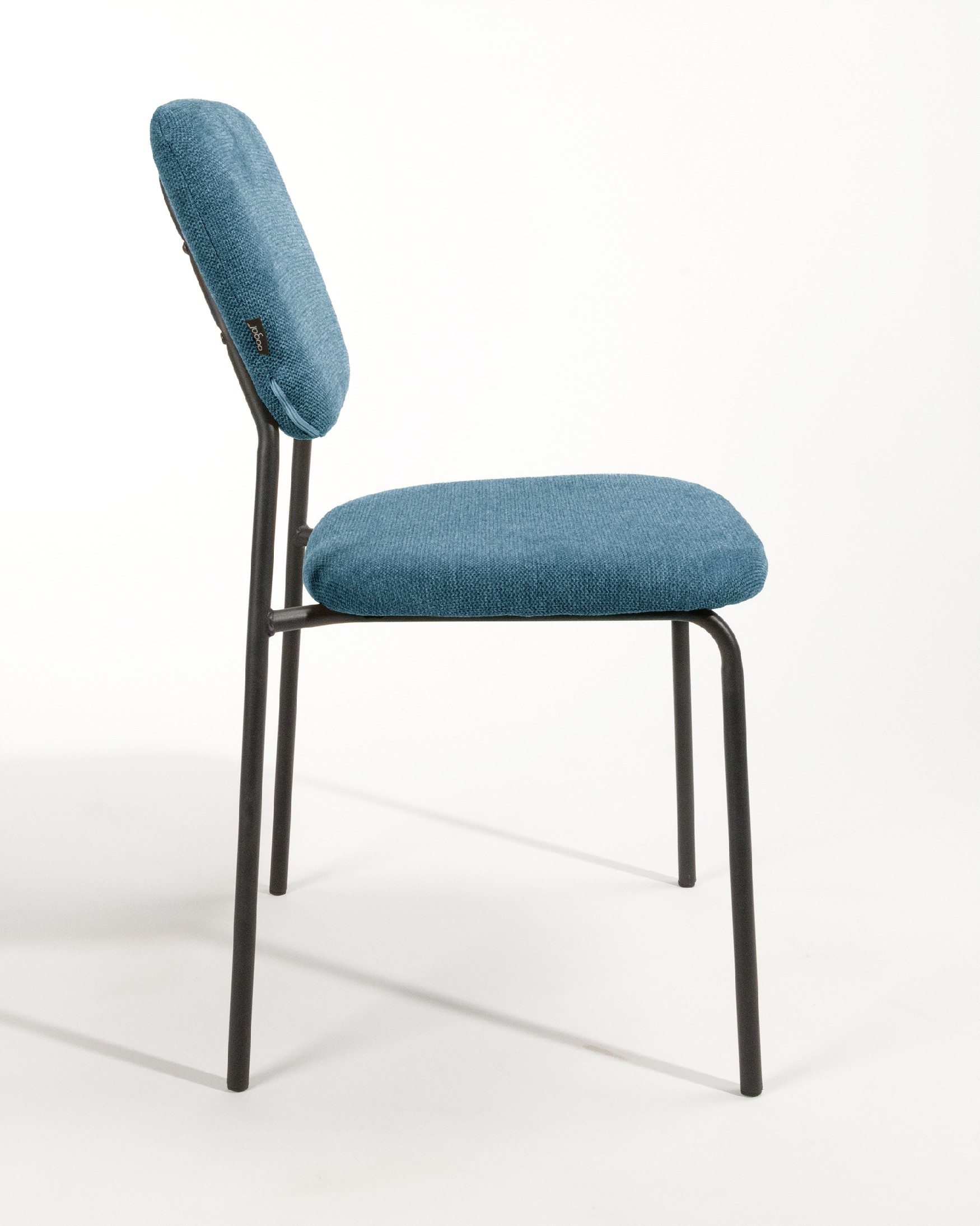 Kobe chair with blue upholstery and black metal legs