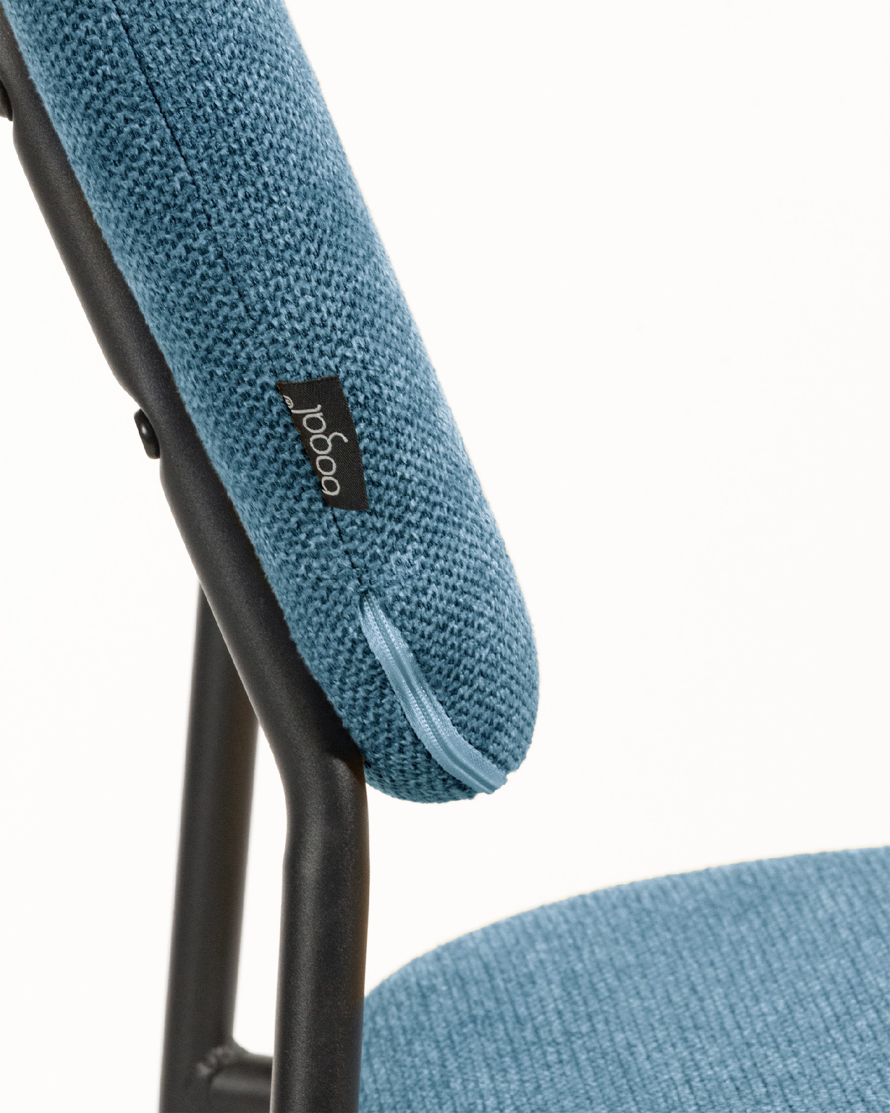 Kobe chair with blue upholstery and black metal legs