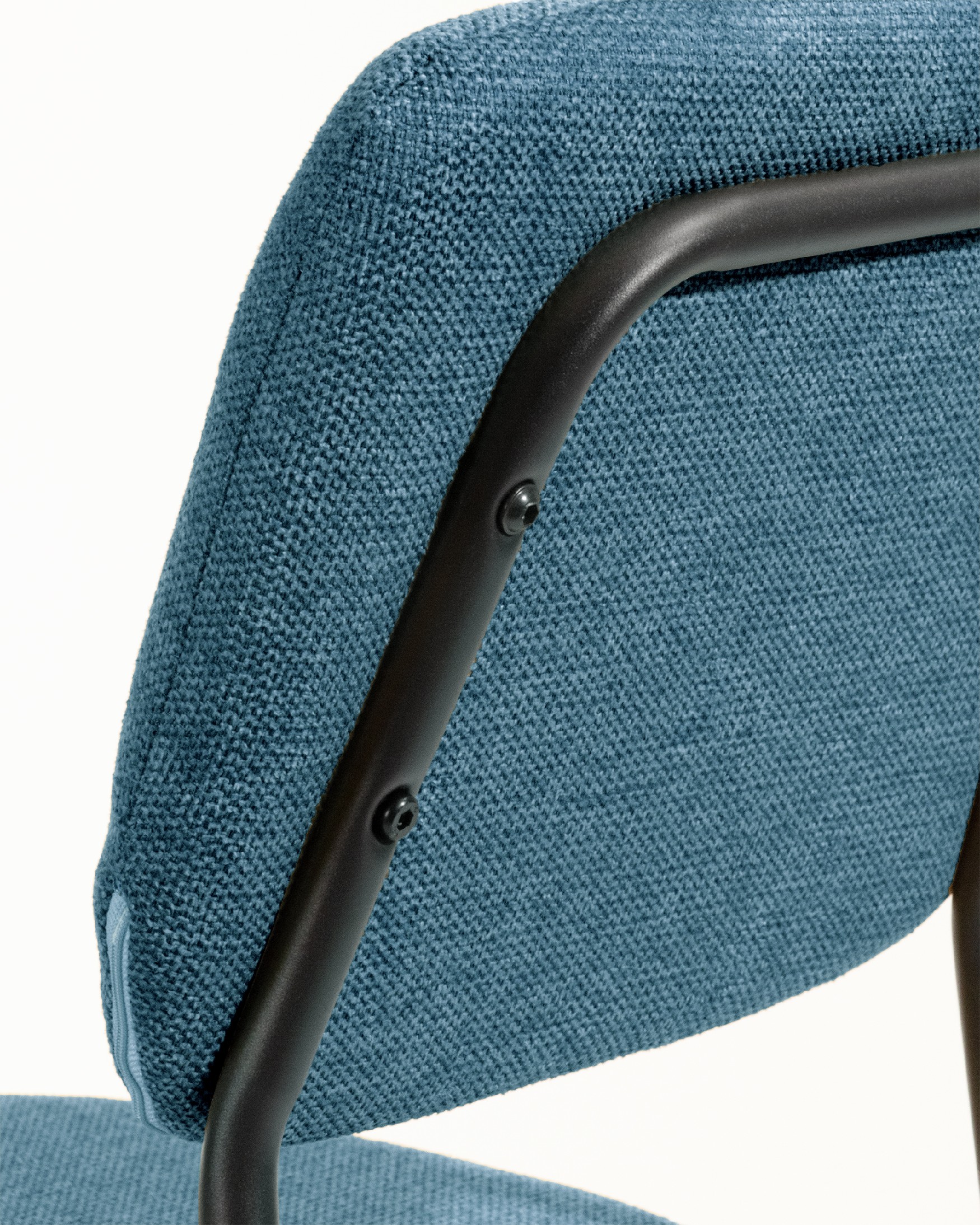 Kobe chair with blue upholstery and black metal legs