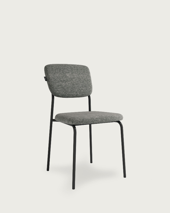 Kobe chair with gray upholstery and black metal legs