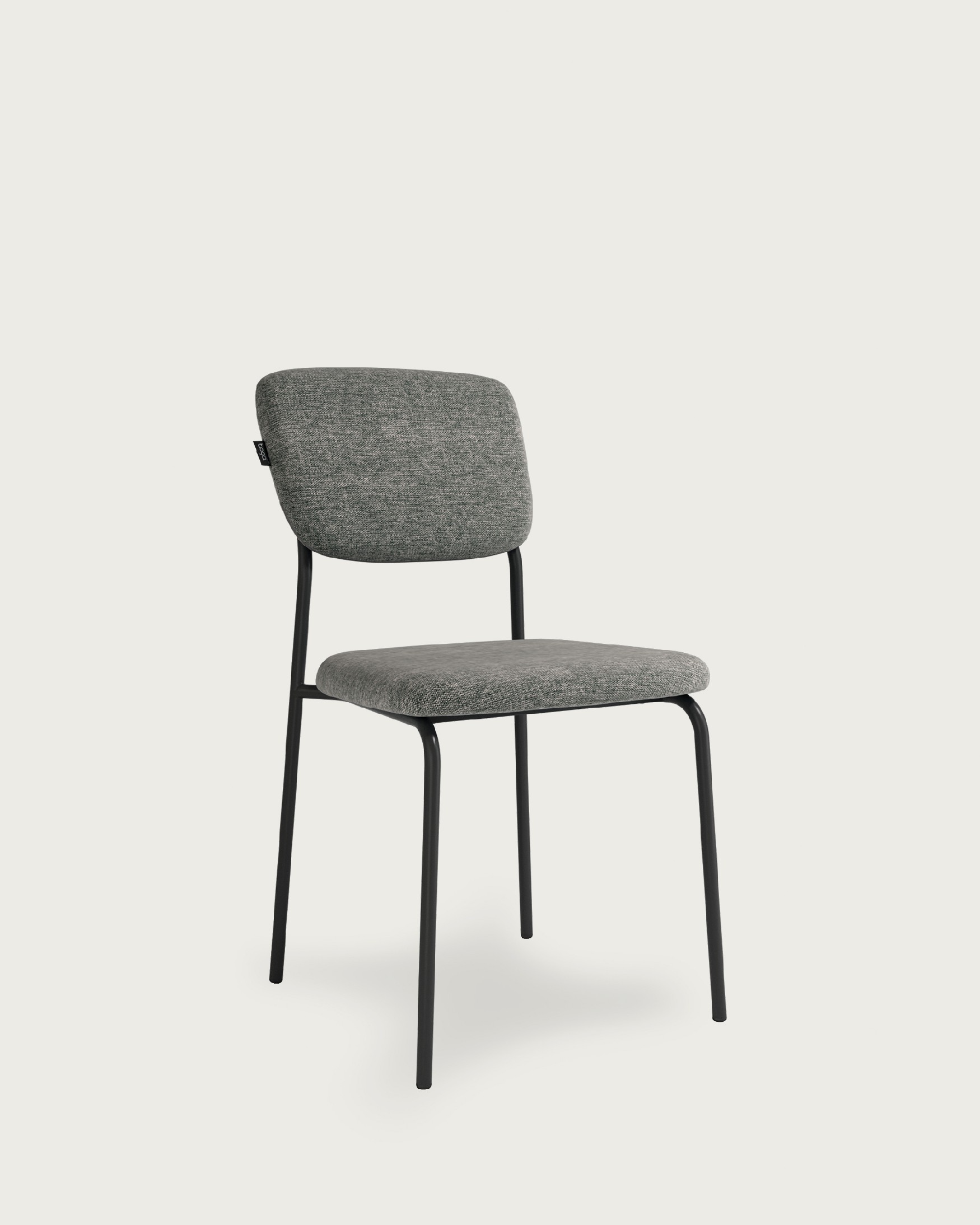 Kobe chair with gray upholstery and black metal legs