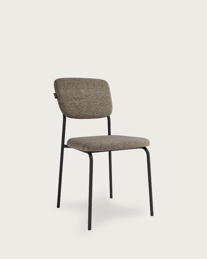 Kobe chair with brown upholstery and black metal legs