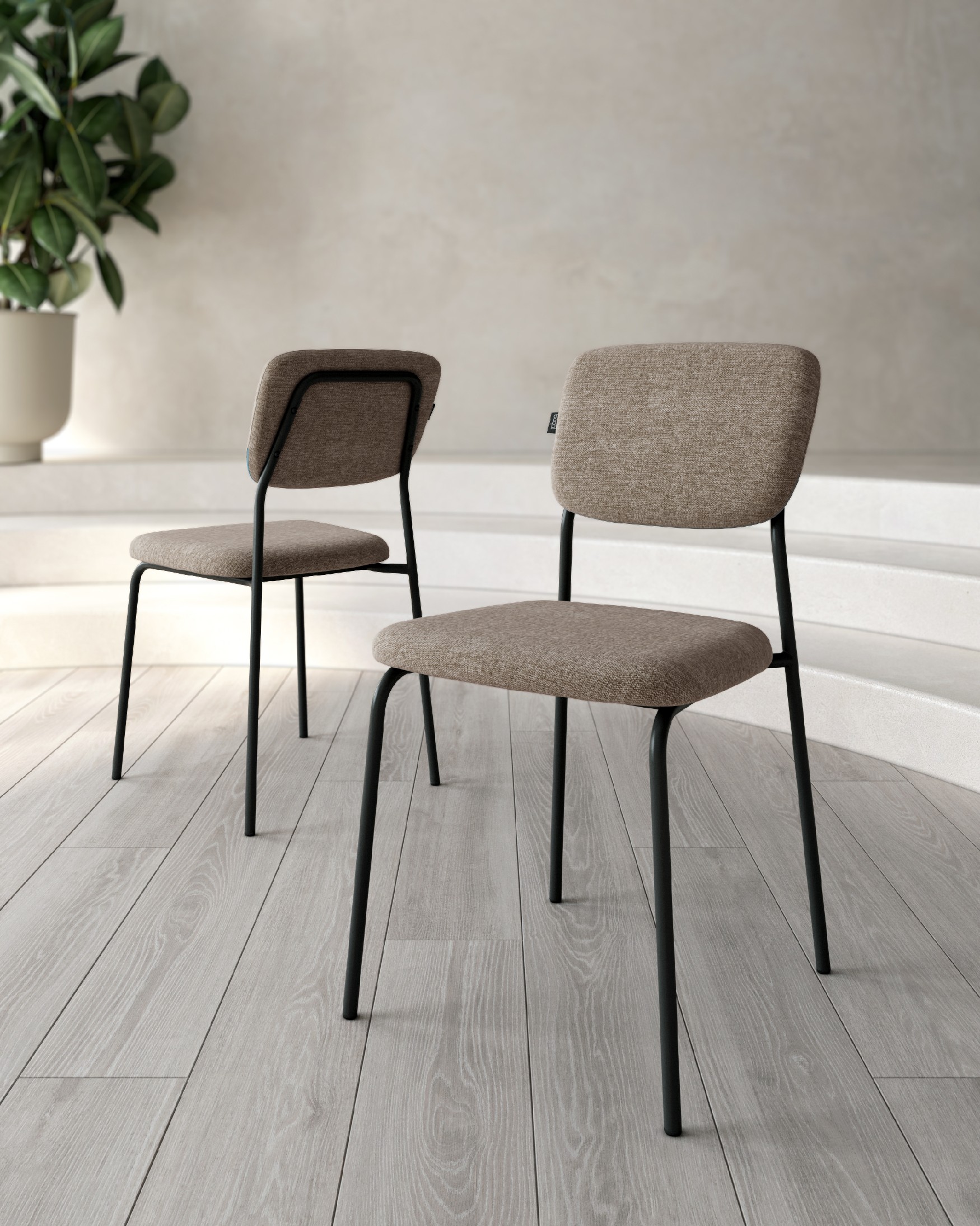 Kobe chair with brown upholstery and black metal legs