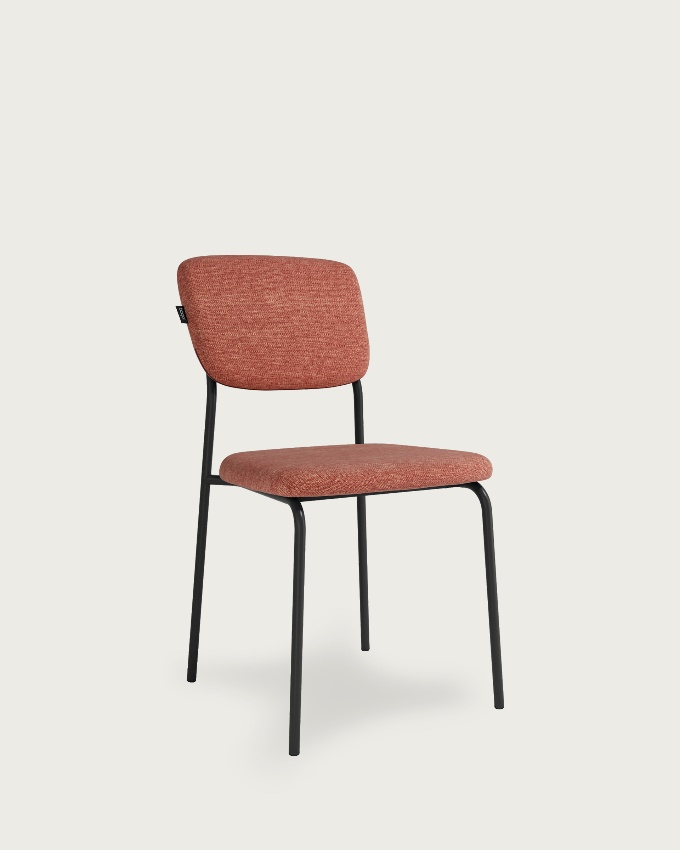 Kobe chair with salmon upholstery and black metal legs