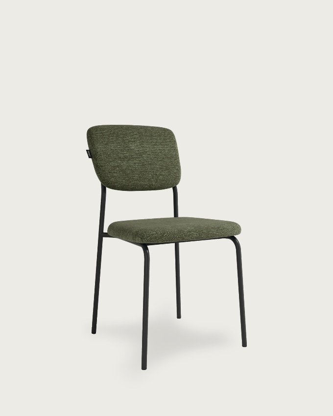Kobe chair with green upholstery and black metal legs