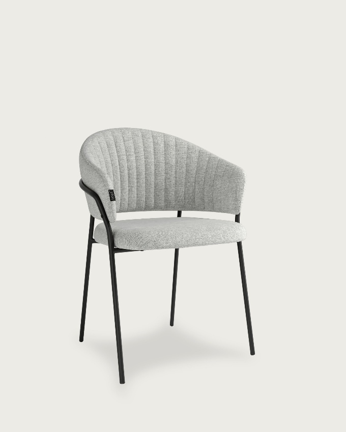 Kyoto chair with light gray upholstery and black metal legs