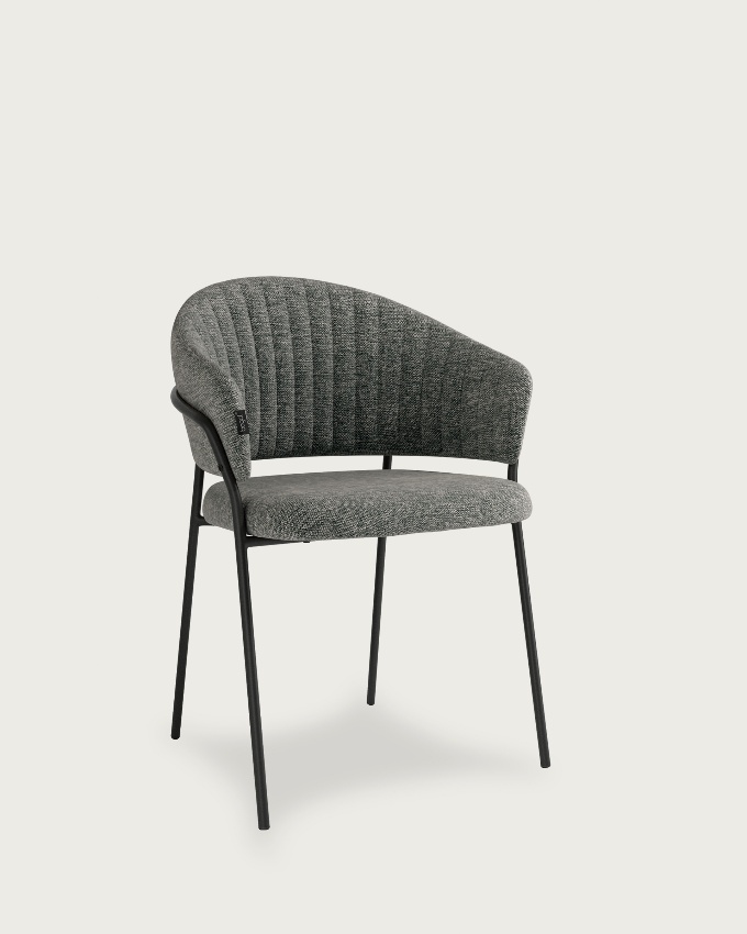 Kyoto chair with gray upholstery and black metal legs
