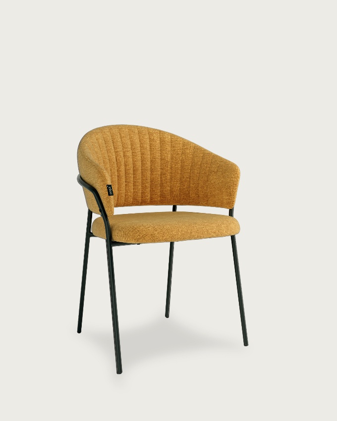 Kyoto chair with mustard upholstery and black metal legs