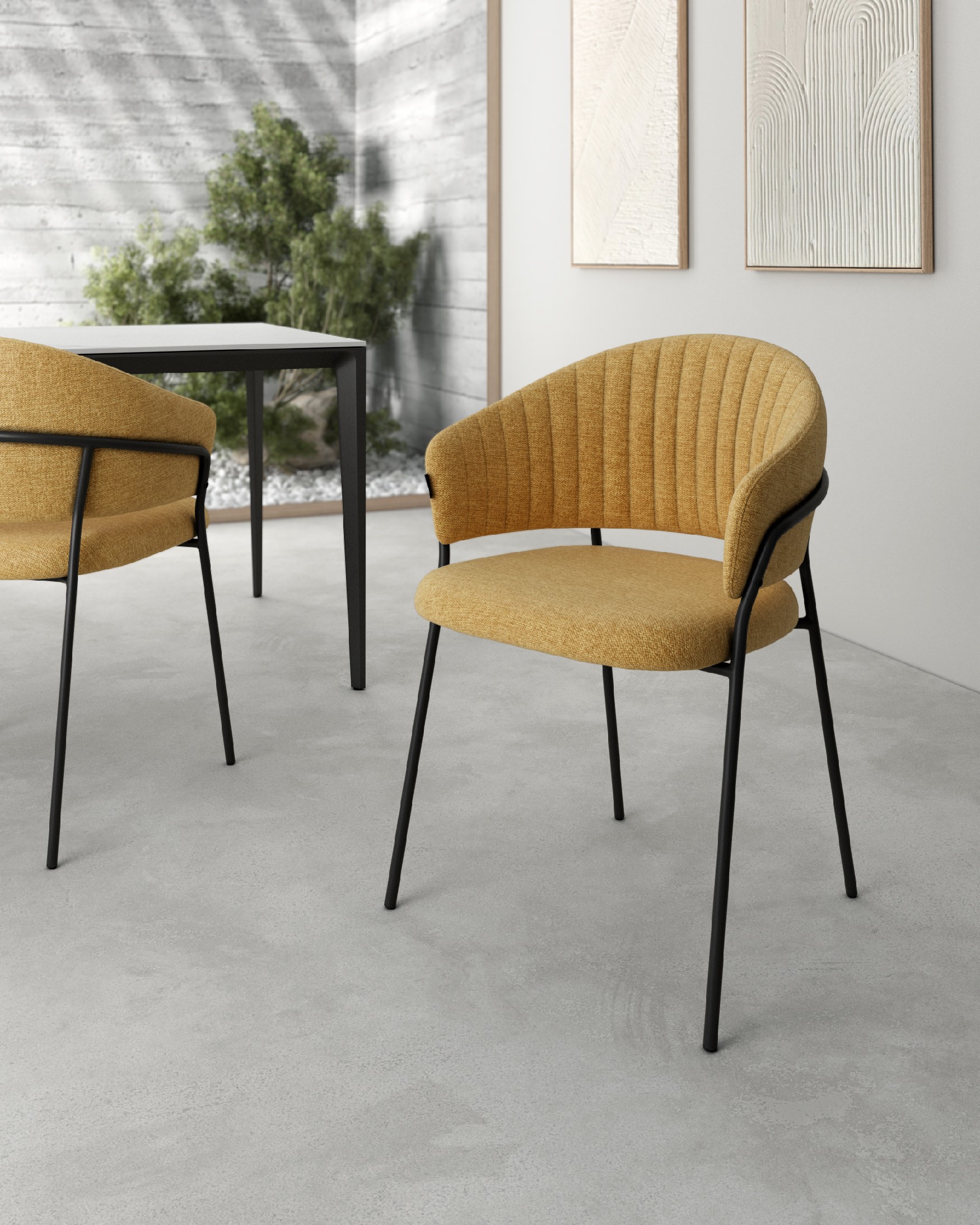 Kyoto chair with mustard upholstery and black metal legs