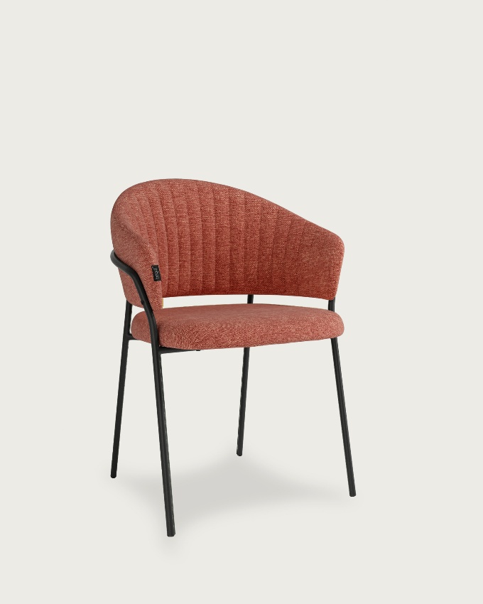 Kyoto chair with salmon upholstery and black metal legs