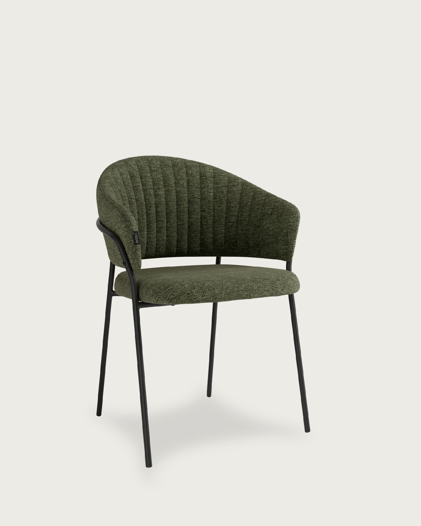 Chaise Kyoto avec un revêtement vert et des pieds métalliques noirs
