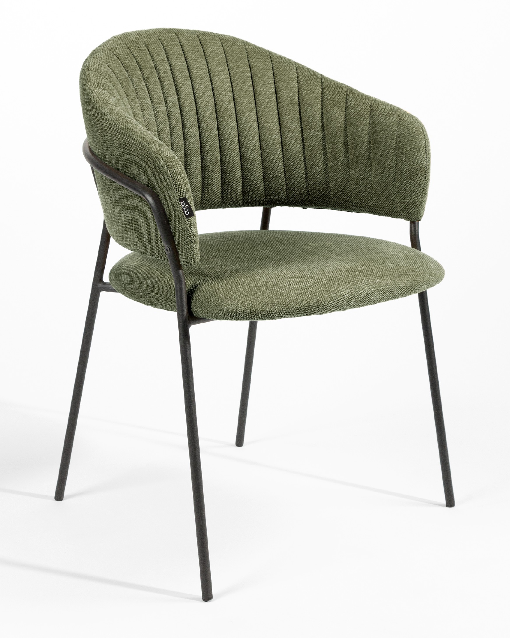 Chaise Kyoto avec un revêtement vert et des pieds métalliques noirs