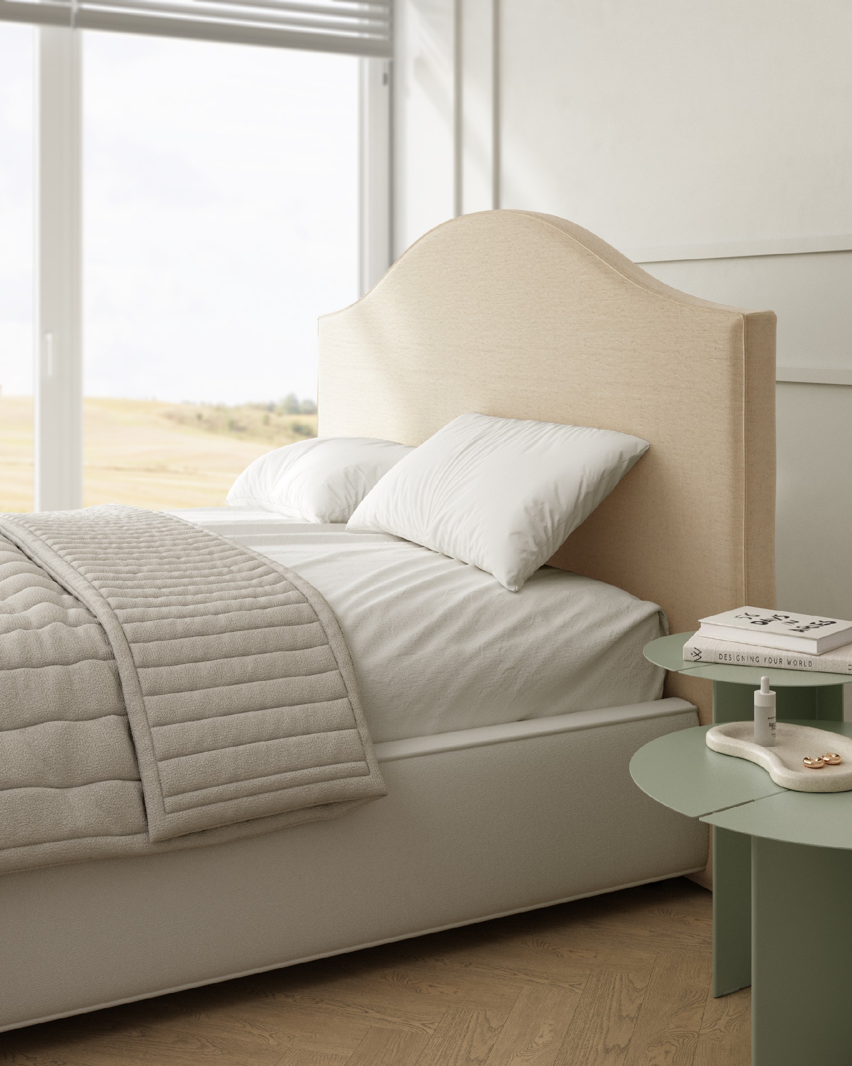 Tête de lit rembourrée 100% lin couleur crème Lady de 190 x 120 cm
