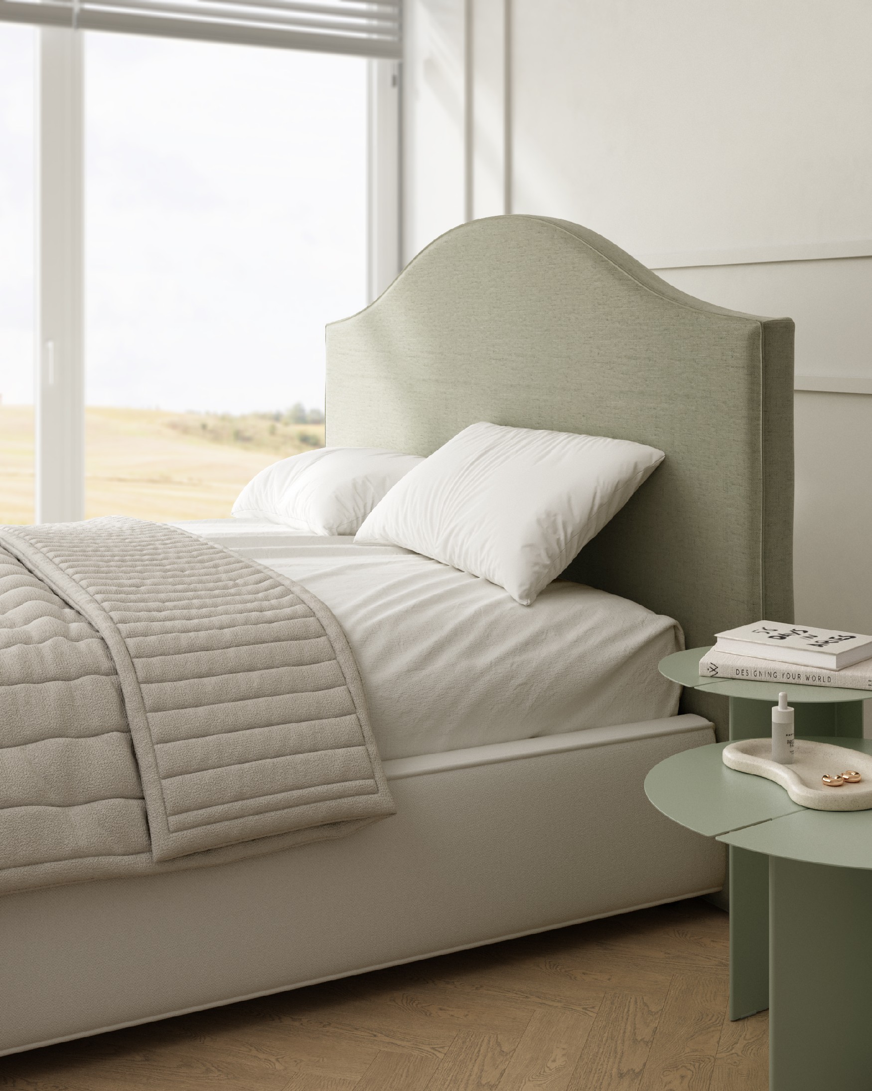Headboard upholstered 100% linen eucalyptus color Lady 108 x 120 cm