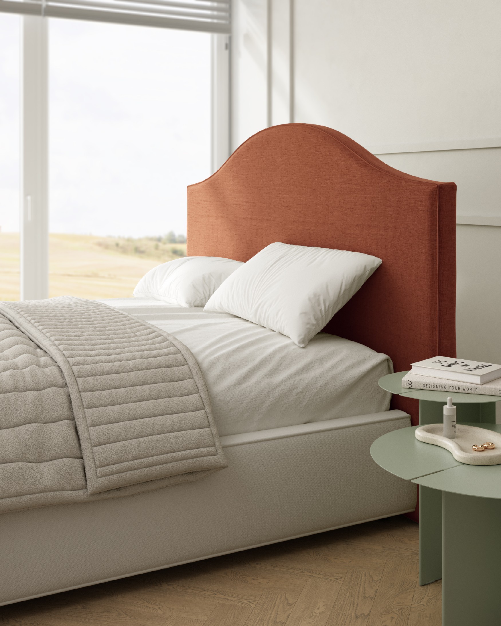 Upholstered headboard 100% linen terracotta color Lady of 190 x 120 cm