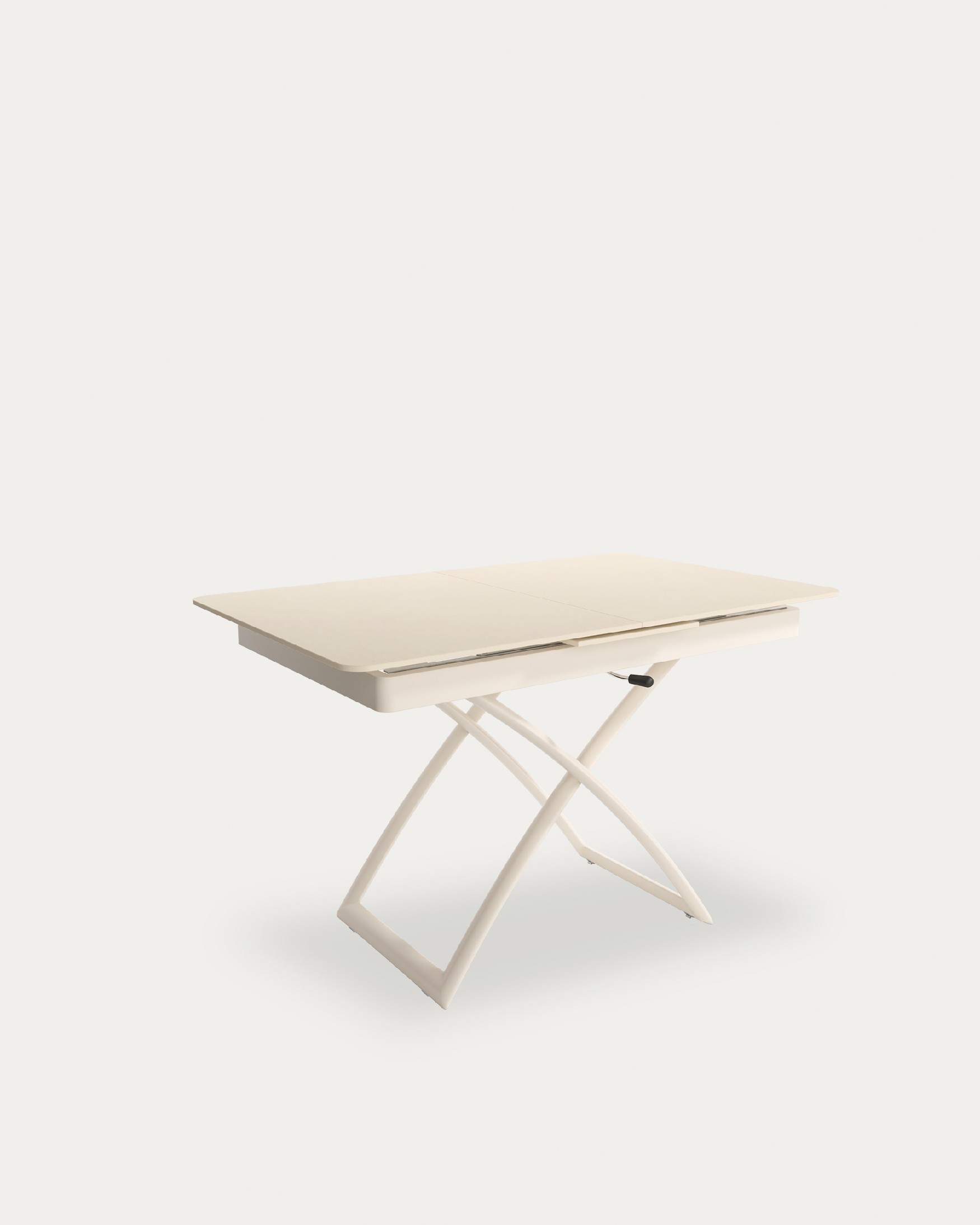 Lena extendable, convertible, and liftable table with a sand top and ivory metal structure 120(150) x 75 cm
