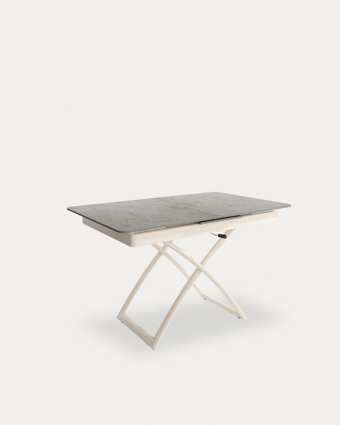 Lena extendable, convertible, and liftable table with a porcelain top and ivory metal structure 120(150) x 75 cm