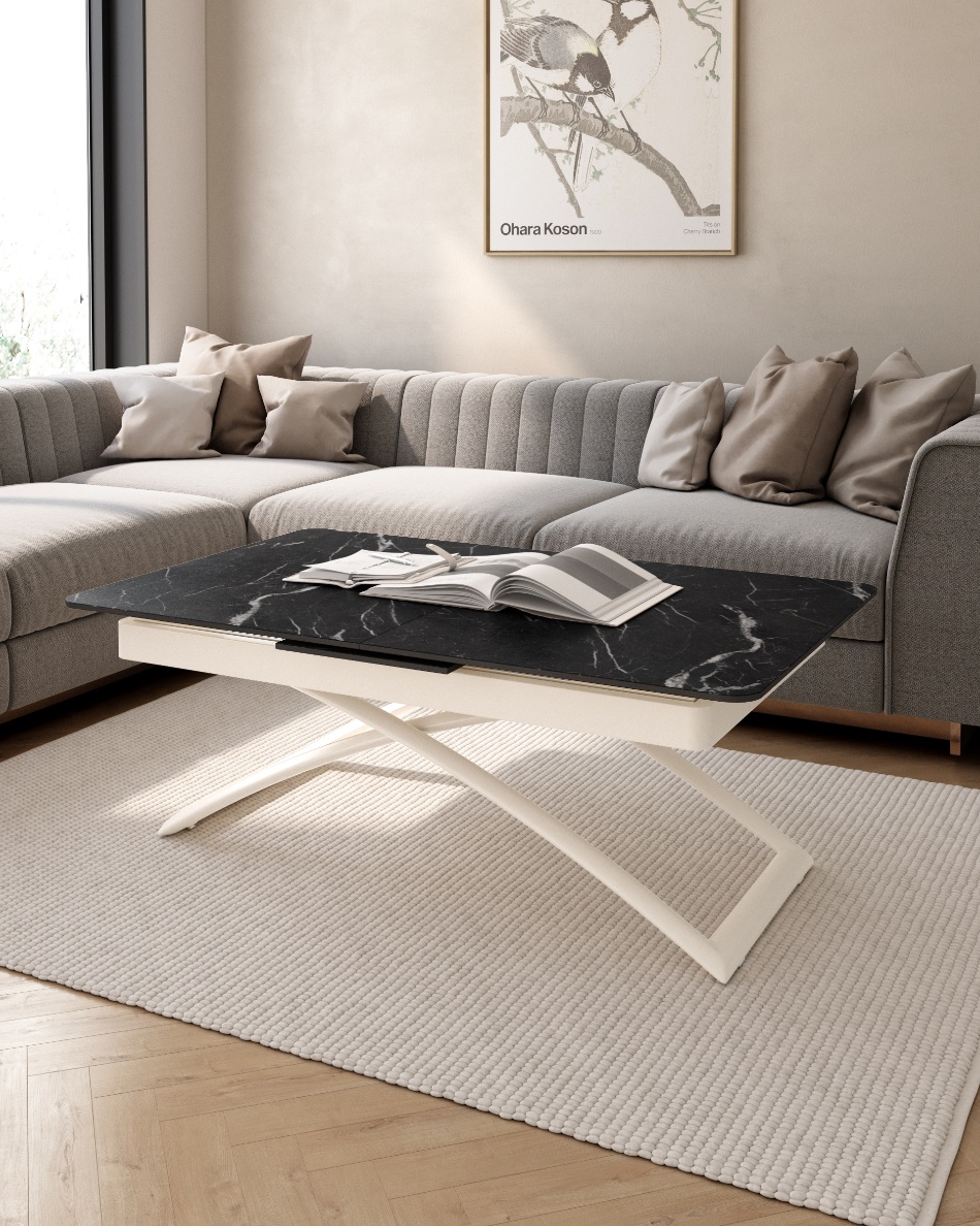 Table extensible convertible et élévable Lena avec plateau marquina et ...