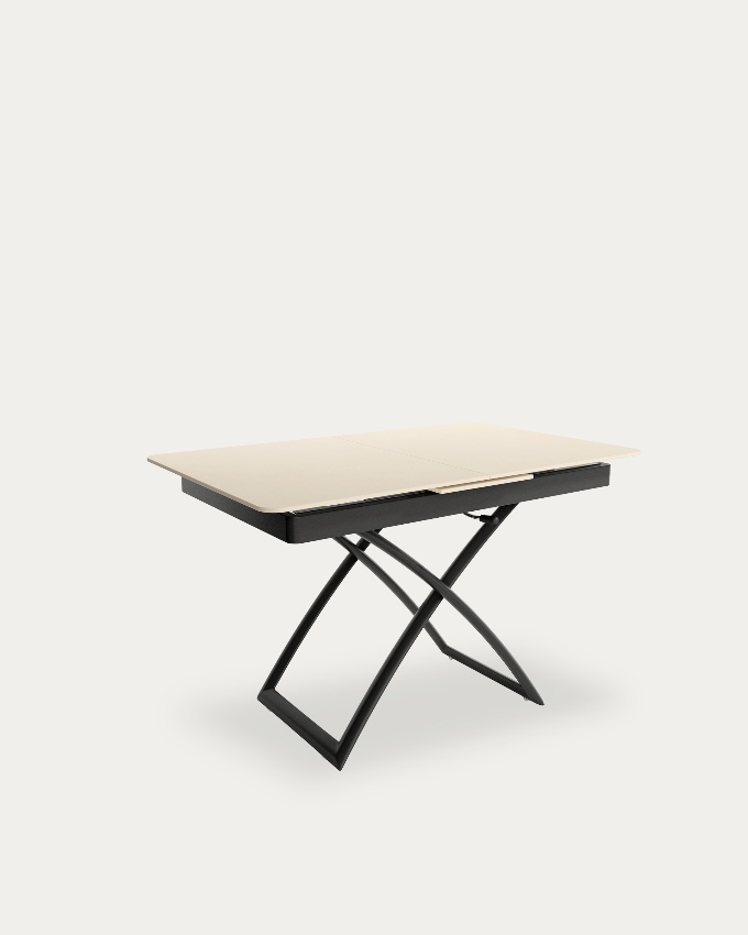 Lena extendable, convertible, and liftable table with a sand top and black metal structure 120(150) x 75 cm