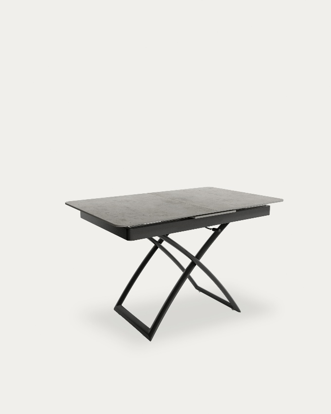 Lena extendable, convertible, and liftable table with a porcelain top and black metal structure 120(150) x 75 cm