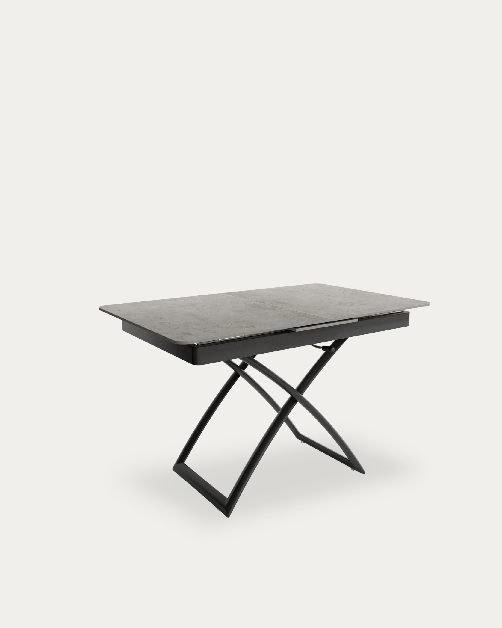 Lena extendable, convertible, and liftable table with a porcelain top and black metal structure 120(150) x 75 cm