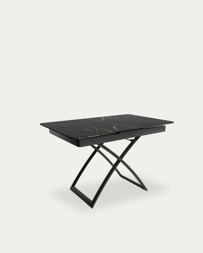 Lena extendable, convertible, and liftable table with marble top and black metal frame 120(150) x 75 cm