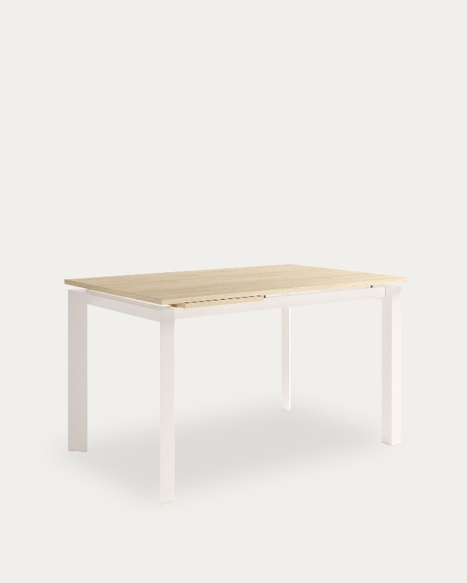 Table Liguria extensible avec finition en mélamine chêne naturel et structure métallique ivoire 160-210 x 90 cm