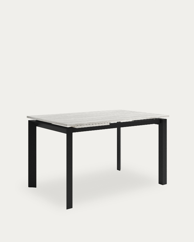 Table Liguria extensible avec finition en mélamine artic et structure métallique noire 160-210 x 90 cm