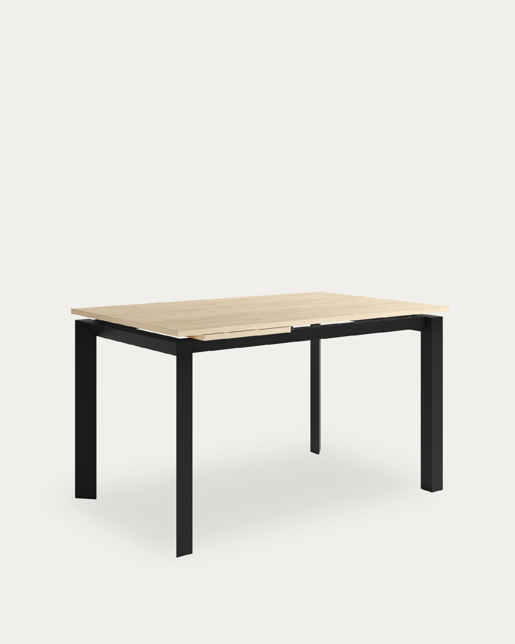 Mesa Liguria extensible con acabado de melamina roble natural y estructura metálica negra 120-170 x 80 cm