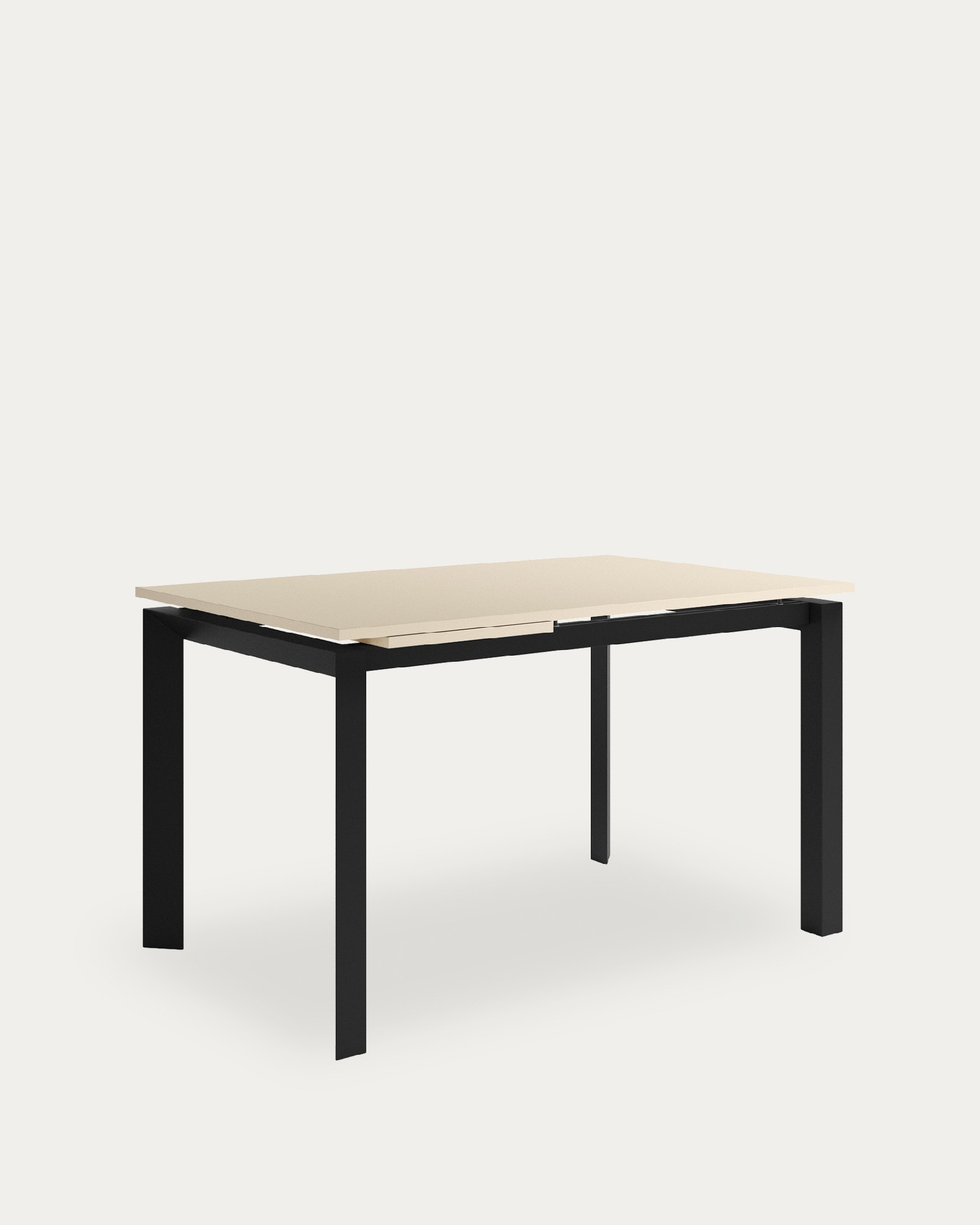 Mesa Liguria extensible con acabado de melamina perla y estructura metálica negra 120-170 x 80 cm