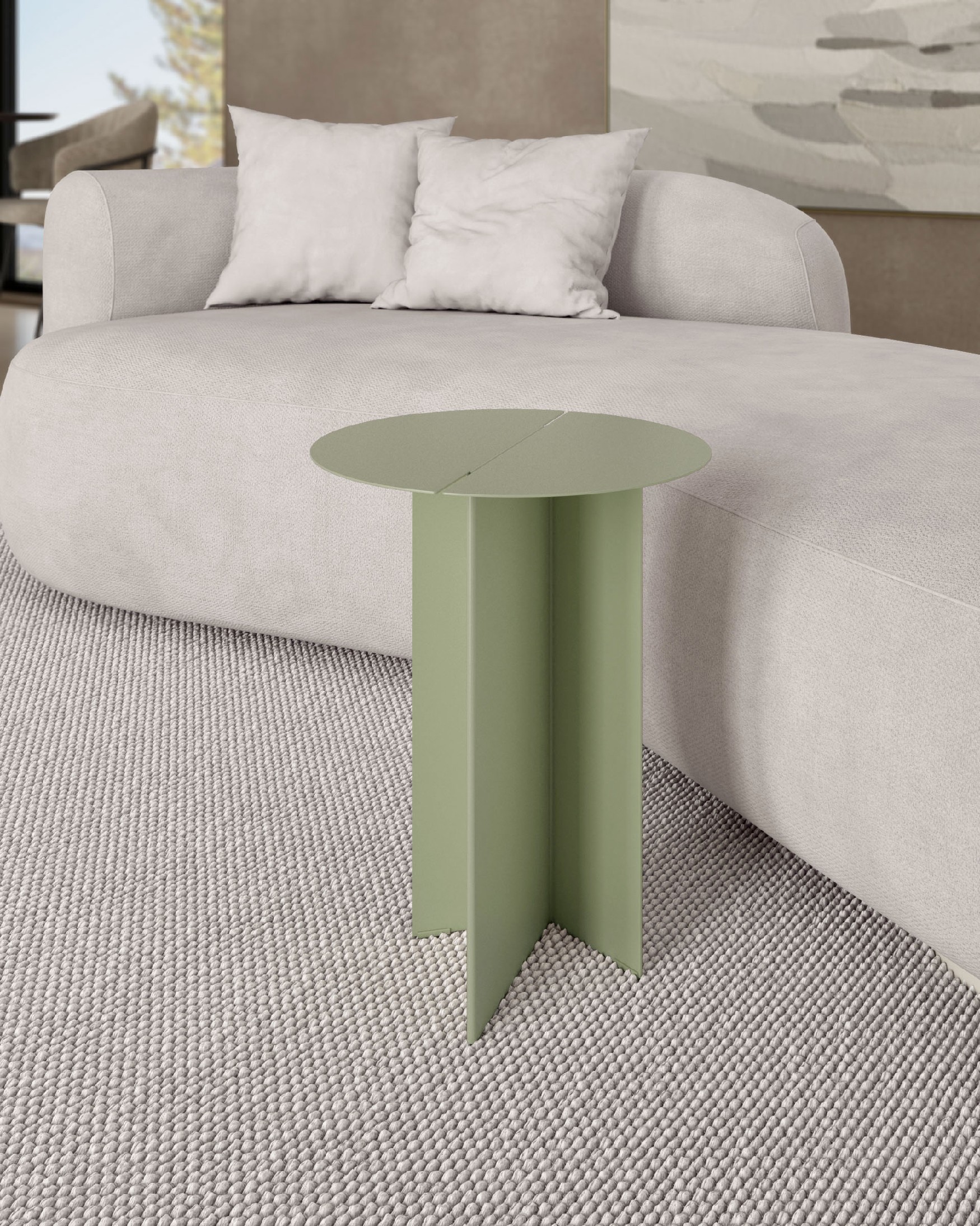 Round auxiliary table Linux in lacquered khaki metal Ø 35 cm