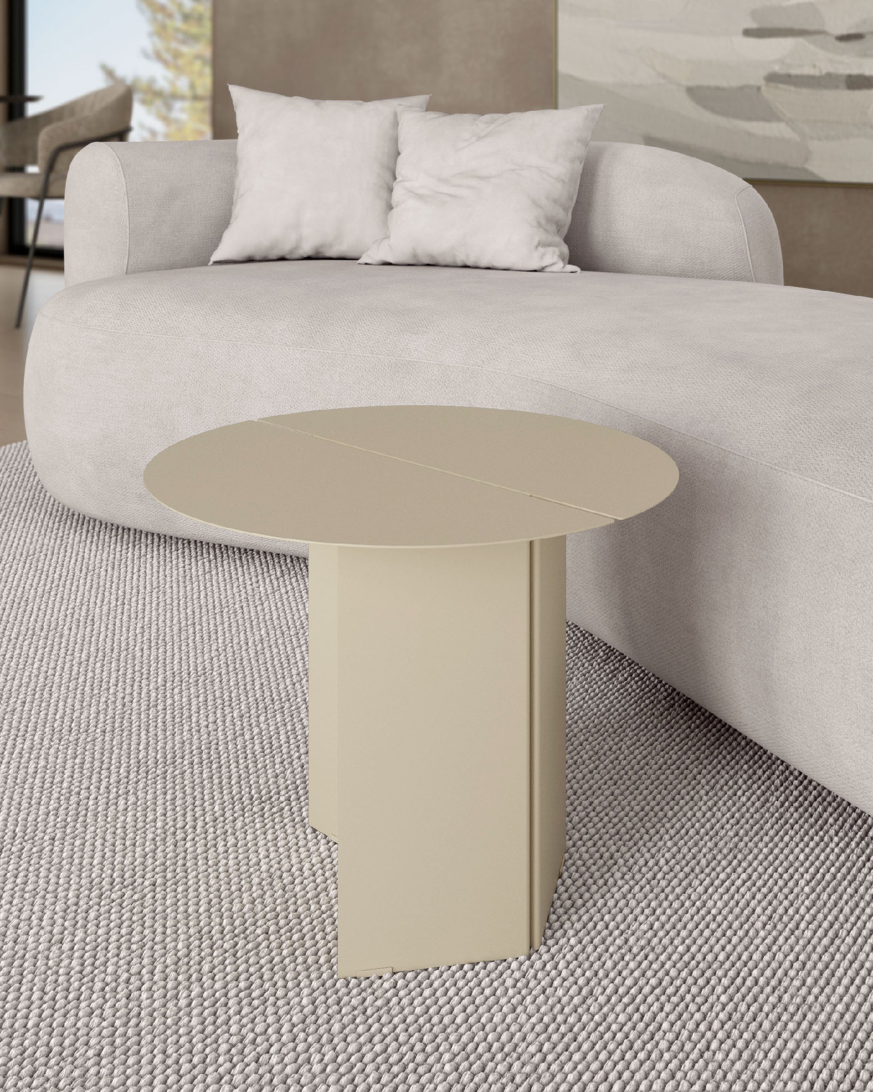 Beige lacquered round Linux metal side table Ø 50 cm